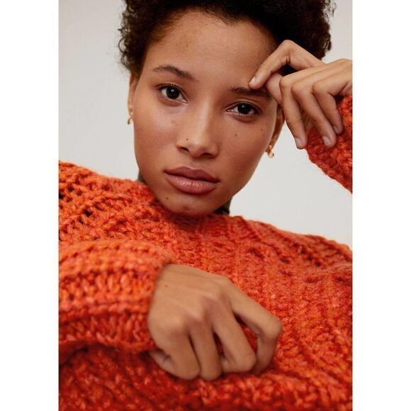 Mango Chunky Knit Sweater New Orange New - Picture 5 of 8